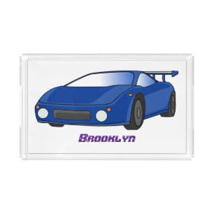 Blue sports car with airfoil illustration acrylic tray