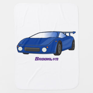 Blue sports car with airfoil illustration  baby blanket