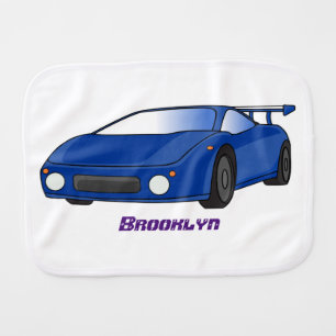 Blue sports car with airfoil illustration baby burp cloth