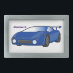 Blue sports car with airfoil illustration belt buckle<br><div class="desc">Cruise around the block with this sports car. Drawn in fun illustration style.</div>
