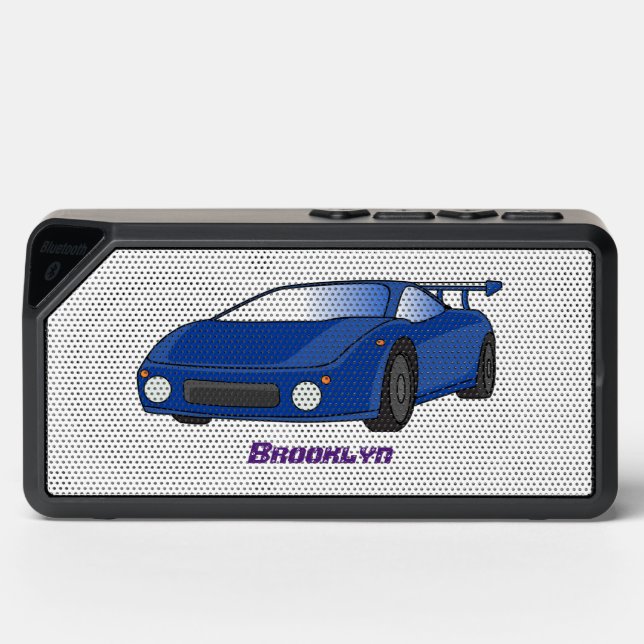 Blue sports car with airfoil illustration bluetooth speaker (Front)