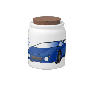 Blue sports car with airfoil illustration candy jar