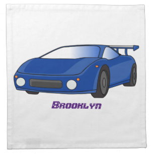 Blue sports car with airfoil illustration cloth napkin