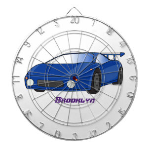 Blue sports car with airfoil illustration dart board