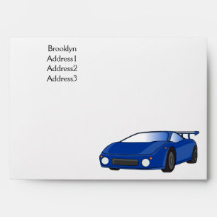 Blue sports car with airfoil illustration envelope