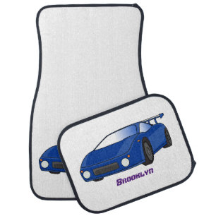 Blue sports car with airfoil illustration floor mat