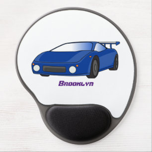 Blue sports car with airfoil illustration gel mouse pad
