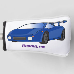 Blue sports car with airfoil illustration golf head cover