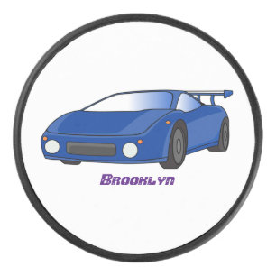 Blue sports car with airfoil illustration  hockey puck