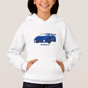 Blue sports car with airfoil illustration hoodie