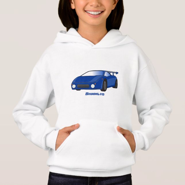 Blue sports car with airfoil illustration hoodie (Front)