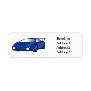 Blue sports car with airfoil illustration label
