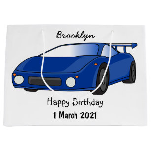 Blue sports car with airfoil illustration large gift bag
