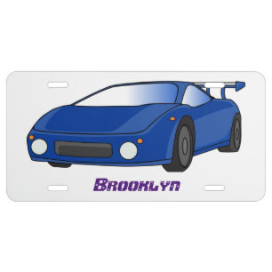 Blue sports car with airfoil illustration license plate