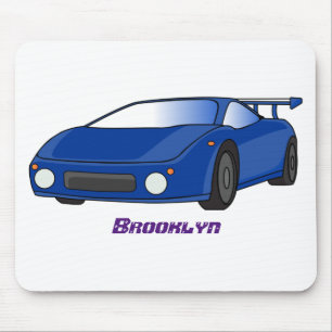 Blue sports car with airfoil illustration mouse pad