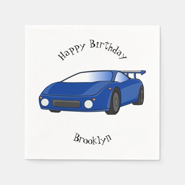 Blue sports car with airfoil illustration napkins (Front)