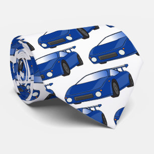 Blue sports car with airfoil illustration neck tie