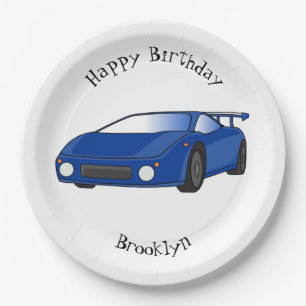 Blue sports car with airfoil illustration paper plates