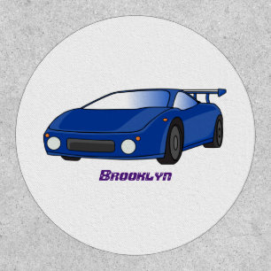 Blue sports car with airfoil illustration patch