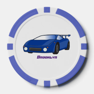 Blue sports car with airfoil illustration poker chips