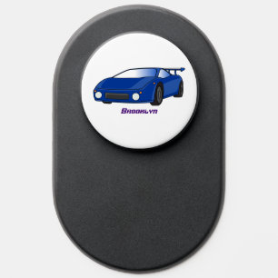 Blue sports car with airfoil illustration PopSocket