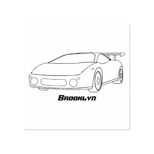 Blue sports car with airfoil illustration rubber stamp