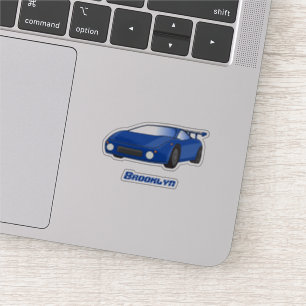 Blue sports car with airfoil illustration sticker