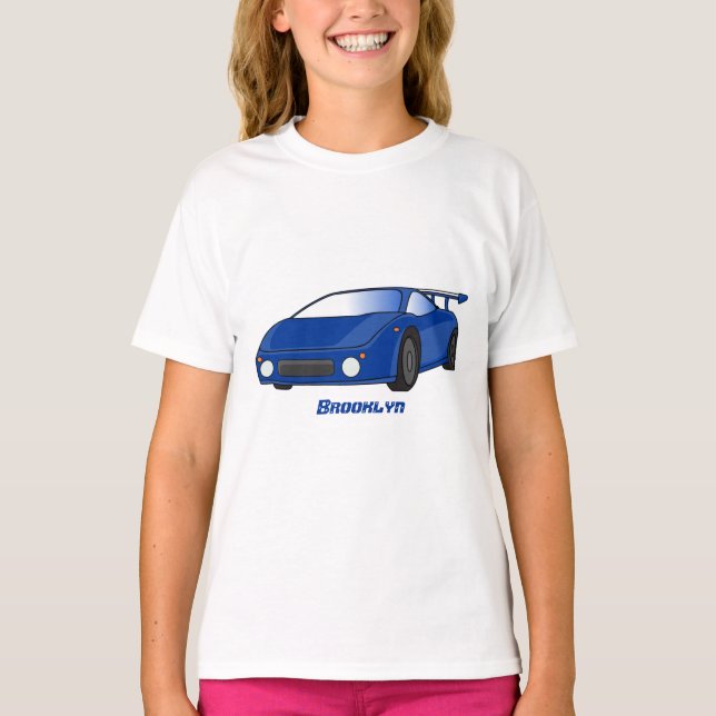 Blue sports car with airfoil illustration  T-Shirt (Front)