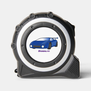 Blue sports car with airfoil illustration tape measure