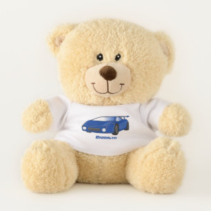 Blue sports car with airfoil illustration teddy bear
