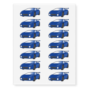 Blue sports car with airfoil illustration temporary tattoos