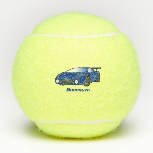 Blue sports car with airfoil illustration tennis balls (Front)