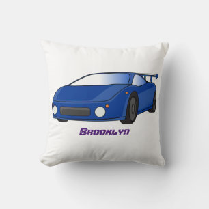 Blue sports car with airfoil illustration throw pillow