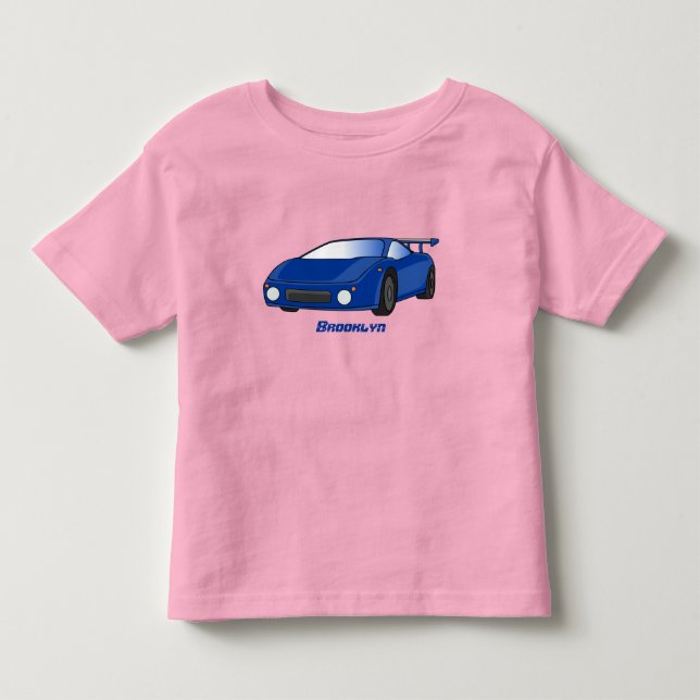 Blue sports car with airfoil illustration toddler t-shirt (Front)