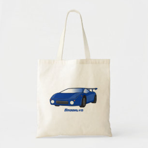 Blue sports car with airfoil illustration  tote bag