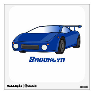 Blue sports car with airfoil illustration wall decal