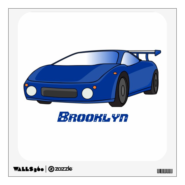 Blue sports car with airfoil illustration wall decal (Front)