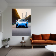 Blue sports cars on the road | AI Art Poster