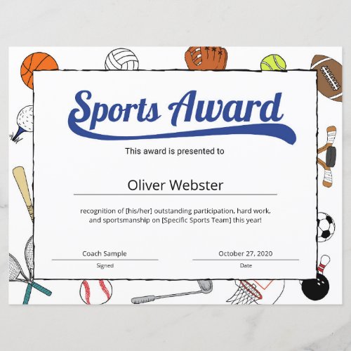 Blue Sports Certificate Templates Award