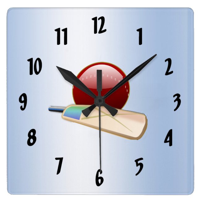 Blue Sports Cricket Ball and Bat Clock