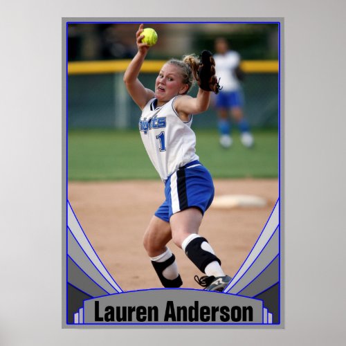 Blue Sports Photo and Player Name Custom Poster