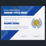 BLUE SPORTS Recognition Award Certificate Letterhead<br><div class="desc">Customize this BLUE and WHITE SPORTS Award with your d Award Description. /OR/ You may opt for one of the common pre-loaded descriptions. ****You will need some understanding of layers**** ***** "CLICK TO CUSTOMIZE FURTHER" ***** *You may change the color of all TEXT, and SOME OBJECTS *You may choose to...</div>