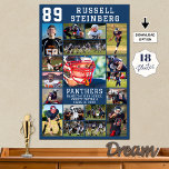 Blue Sports Senior Graduation 18 Photo Collage Poster<br><div class="desc">Honor and celebrate your high school sports senior on Seniors Night, at the athletics awards banquet or display at his or her graduation party this photo collage poster print with 18 pictures and personalized with your player's number, initials or school monogram, name and your custom text in your choice of...</div>