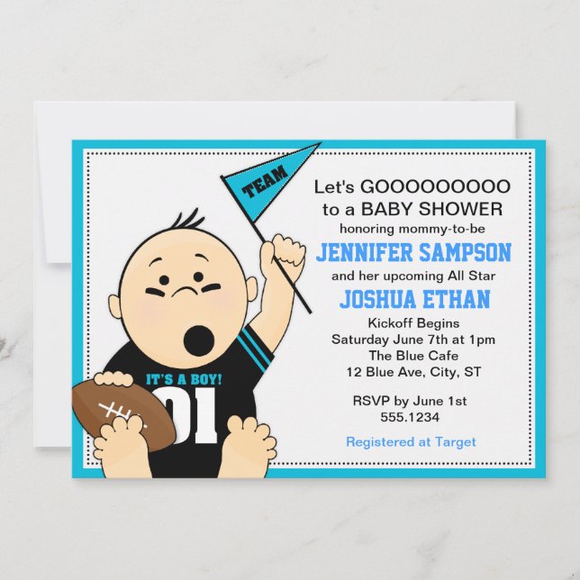 Blue Sports Tailgate Baby Shower Invitations (Front)
