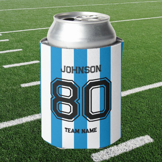 Blue Sports Team Custom Name Number Team Gameday Can Cooler (Creator Uploaded)