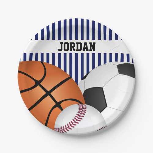 Blue Sports Theme Birthday Paper Plates