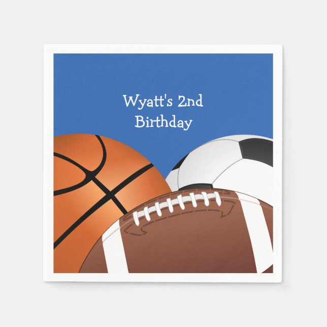 Blue Sports Theme Birthday Paper Plates Napkins (Front)