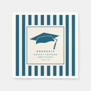 Blue Sporty Stripes Custom Graduation Party Napkins
