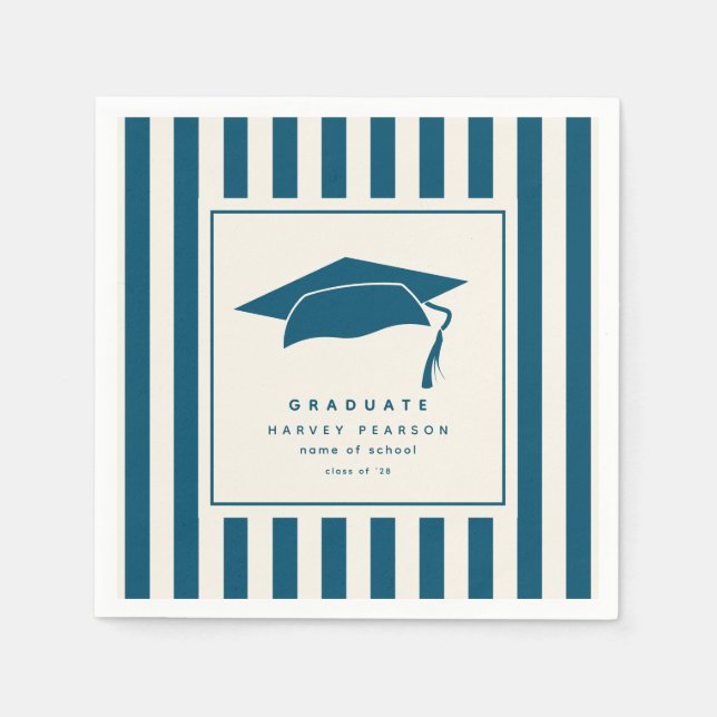 Blue Sporty Stripes Custom Graduation Party Napkins (Front)