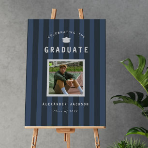 Blue Sporty Stripes Graduation Party Welcome Sign